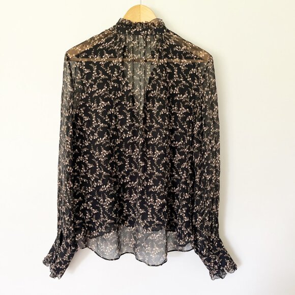 Jonathan Simkhai Blouse Size Medium Button Up Floral Sheer Silk Romantic Black - Picture 7 of 9